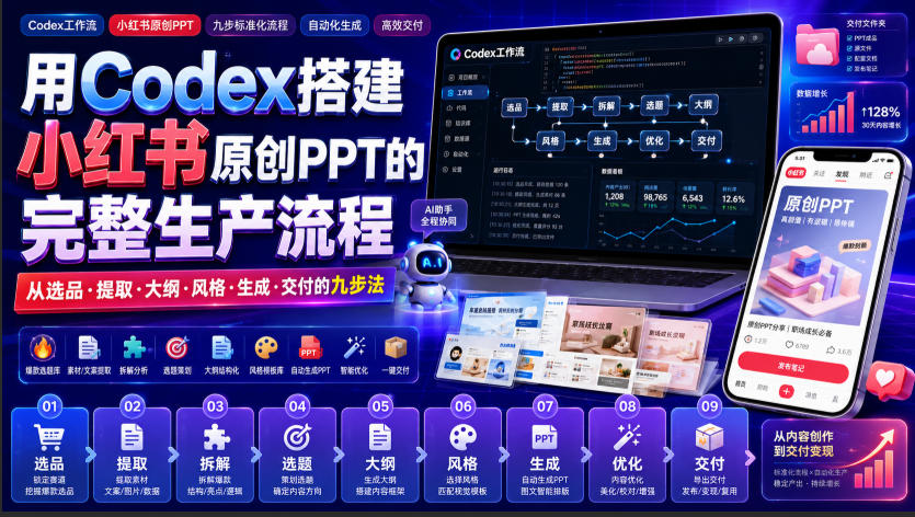 用Codex搭建小红书原创PPT的完整生产流程，从选品·提取·大纲·风格·生成·交付的九步法-MFXUI中国站
