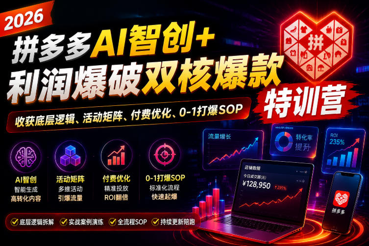 2026拼多多AI智创+利润爆破双核爆款特训营，收获底层逻辑、活动矩阵、付费优化、0-1打爆SOP(更新0810)-MFXUI中国站