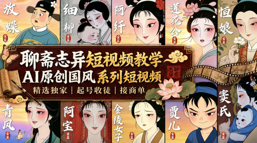 聊斋志异短视频教学，AI原创国风系列短视频，精选独家丨起号收徒丨接商单-MFXUI中国站