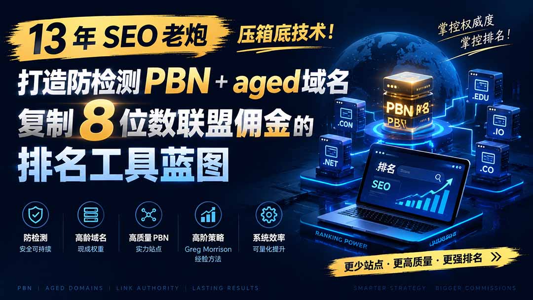 13 年 SEO 老炮压箱底技术！打造防检测 PBN+aged 域名，复制 8 位数联盟佣金的排名工具蓝图【原创双语字幕】-MFXUI中国站