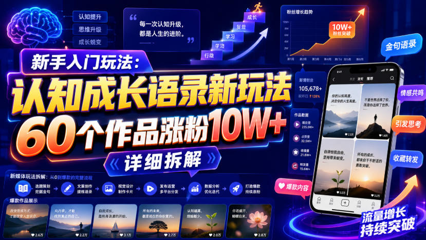 新手入门玩法：认知成长语录新玩法，60个作品涨粉10W+，详细拆解-MFXUI中国站