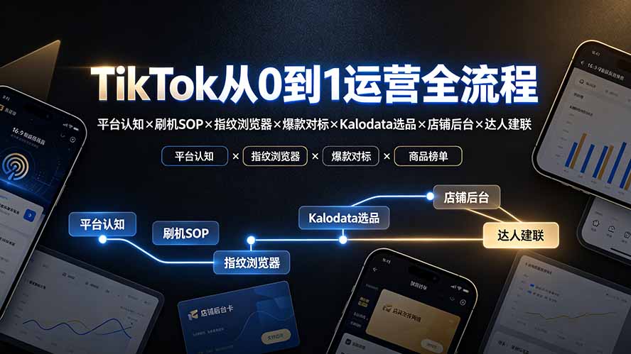 TikTok从0到1运营全流程-更新：平台认知×刷机SOP×指纹浏览器×爆款对标×Kalodata选品×店铺后台×达人建联-MFXUI中国站