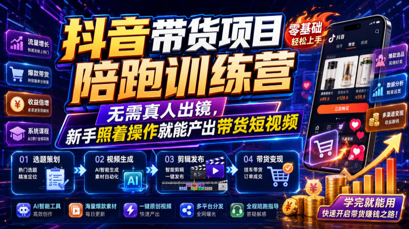 抖音带货项目陪跑训练营，无需真人出镜，新手照着操作就能产出带货短视频(更新0811)-MFXUI中国站