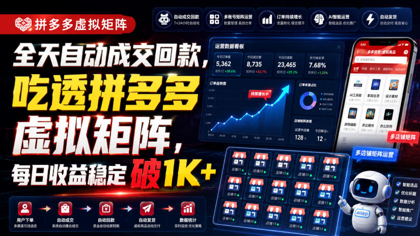 全天自动成交回款，吃透拼多多虚拟矩阵，每日收益稳定破1K+【揭秘】-MFXUI中国站