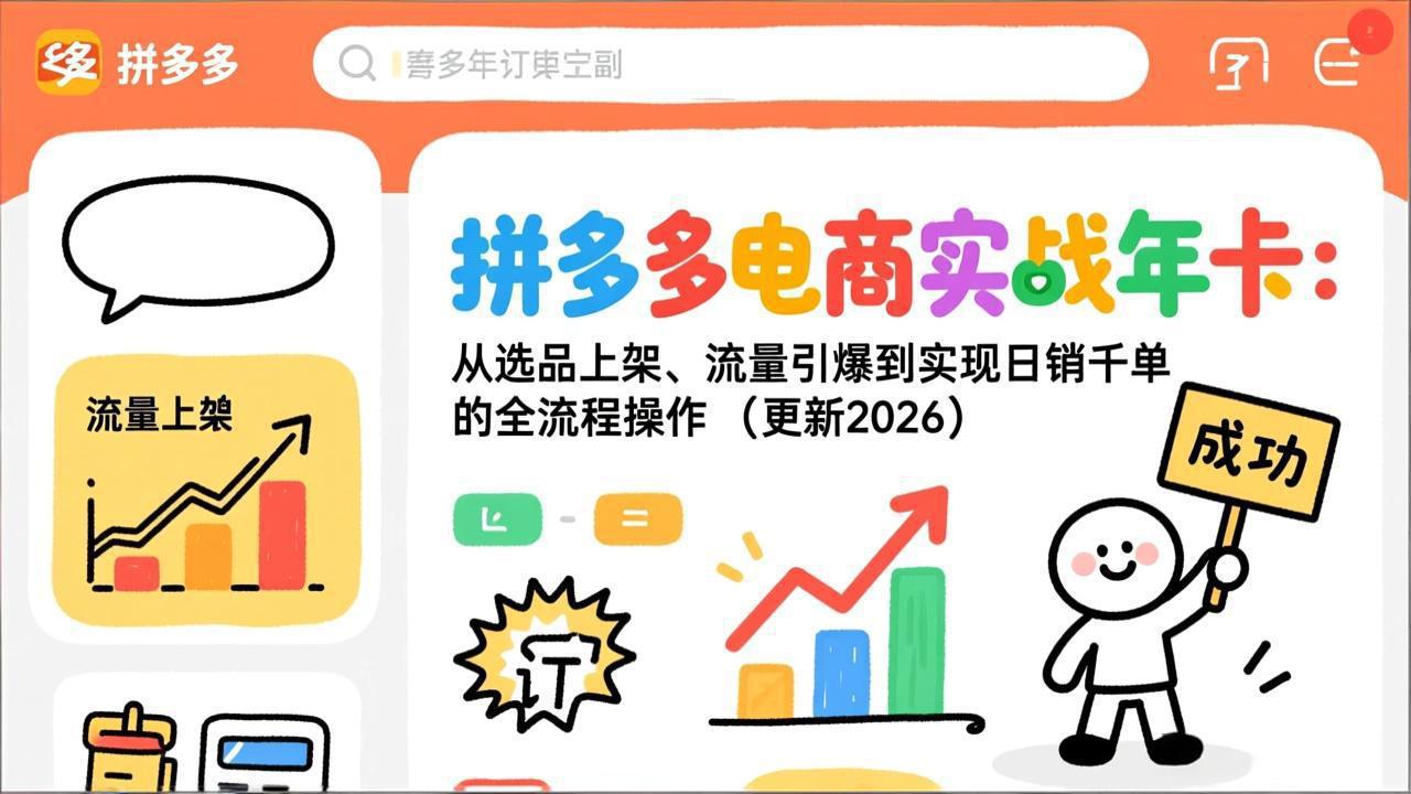 拼多多电商实战年卡：从选品上架、流量引爆到实现日销千单的全流程操作(更新2026年8月-MFXUI中国站