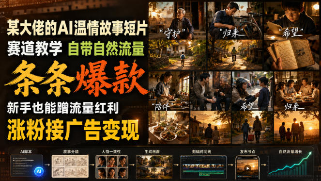 某大佬的AI温情故事短片赛道教学，自带自然流量，条条爆款，新手也能蹭流量红利，涨粉接广告变现-MFXUI中国站