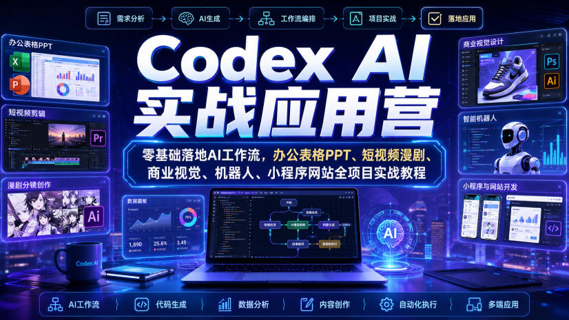 Codex AI实战应用营｜零基础落地AI工作流，办公表格PPT、短视频漫剧、商业视觉、机器人、小程序网站全项目实战教程-MFXUI中国站