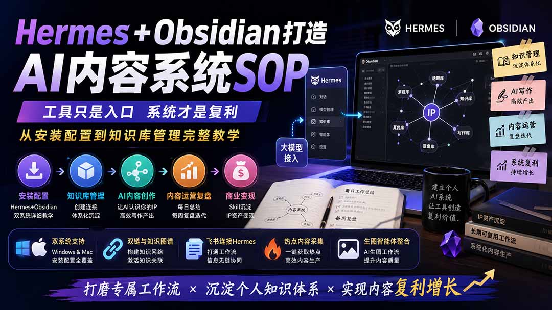 Hermes+Obsidian打造AI内容系统SOP；工具只是入口系统才是复利，从安装配置到知识库管理完整教学-MFXUI中国站