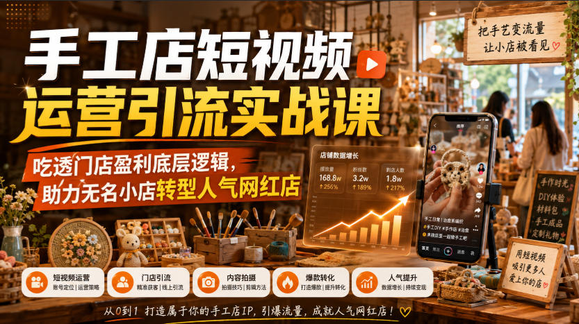 手工店短视频运营引流实战课，吃透门店盈利底层逻辑，助力无名小店转型人气网红店-MFXUI中国站