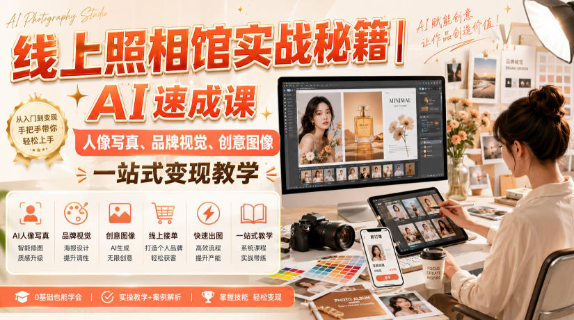线上照相馆实战秘籍｜AI速成课，人像写真、品牌视觉、创意图像一站式变现教学-MFXUI中国站