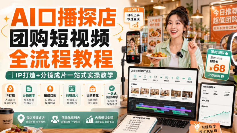AI口播探店团购短视频全流程教程｜IP打造+分镜成片一站式实操教学-MFXUI中国站