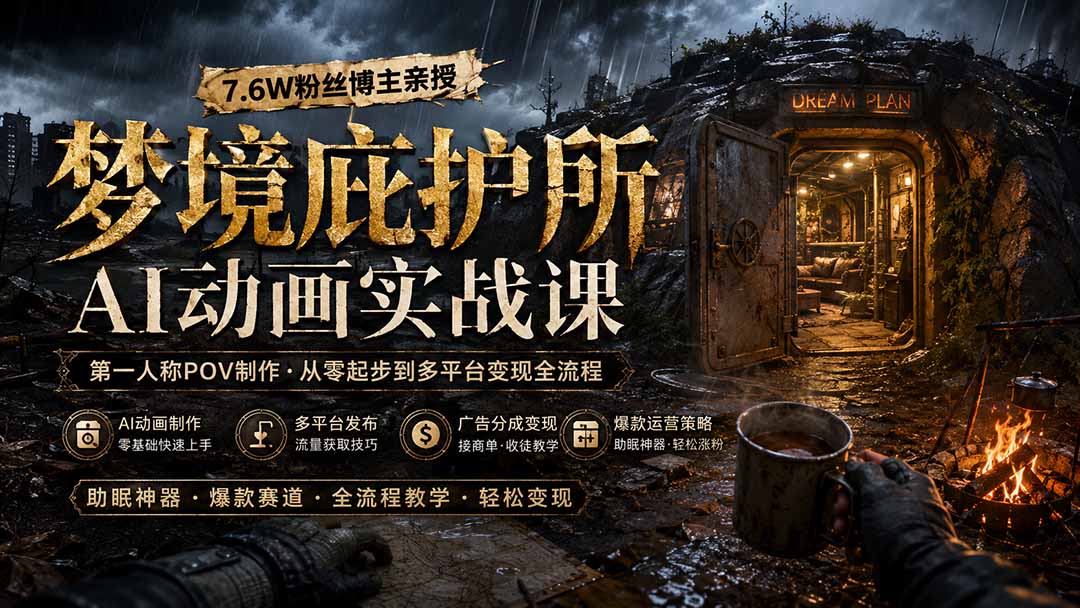 梦境庇护所AI动画实战课：7.6W粉丝博主亲授第一人称POV制作，从零起步到多平台发布变现全流程-MFXUI中国站
