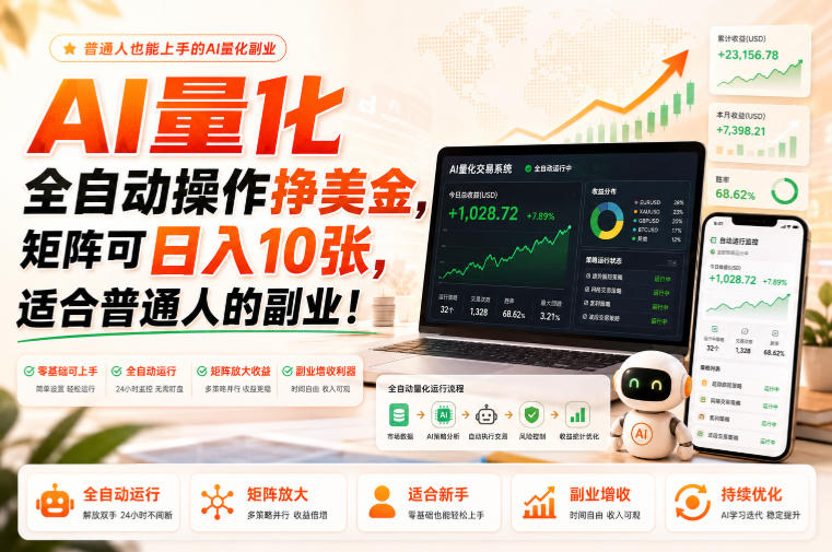 AI量化全自动操作挣美金，矩阵可日入10张，适合普通人的副业！【揭秘】-MFXUI中国站