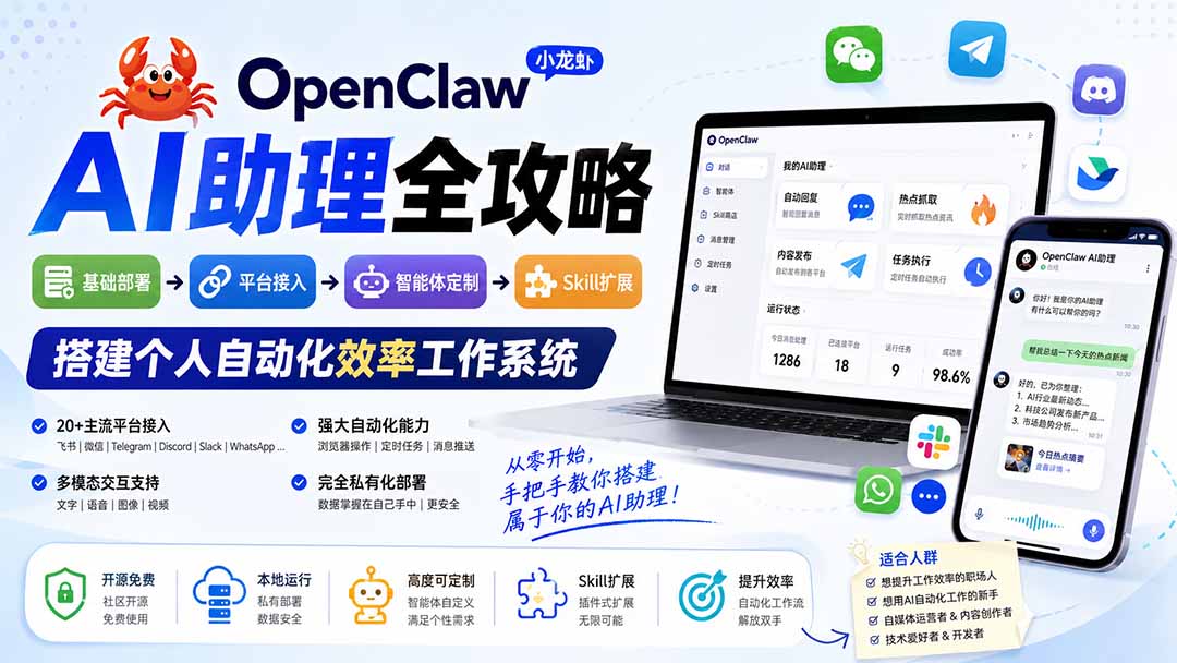 OpenClaw小龙虾 AI助理全攻略：基础部署→平台接入→智能体定制→Skill扩展，搭建个人自动化效率工作系统-MFXUI中国站