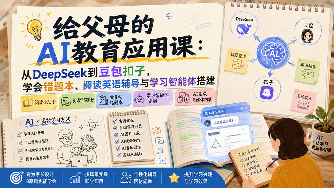 给父母的AI教育应用课：从DeepSeek到豆包扣子，学会错题本、阅读英语辅导与学习智能体搭建-MFXUI中国站