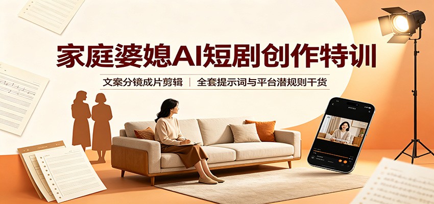 家庭婆媳AI短剧创作特训：文案分镜成片剪辑，全套提示词与平台潜规则干货-MFXUI中国站