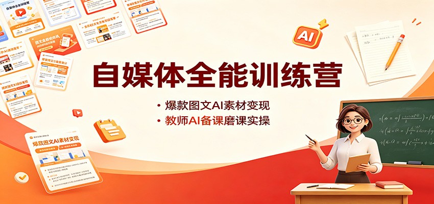 自媒体全能训练营：爆款图文AI素材变现，教师AI备课磨课实操-MFXUI中国站