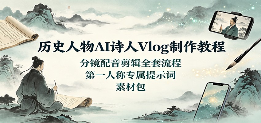 历史人物AI诗人Vlog制作教程：分镜配音剪辑全套流程，第一人称专属提示词素材包-MFXUI中国站