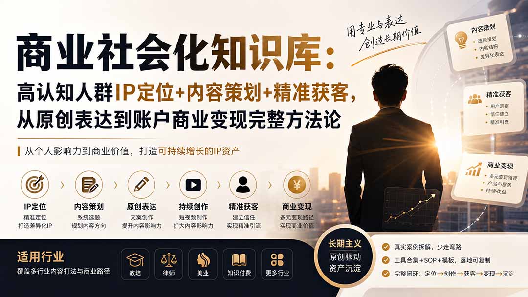 商业社会化知识库：高认知人群IP定位+内容策划+精准获客，从原创表达到账户商业变现完整方法论-MFXUI中国站