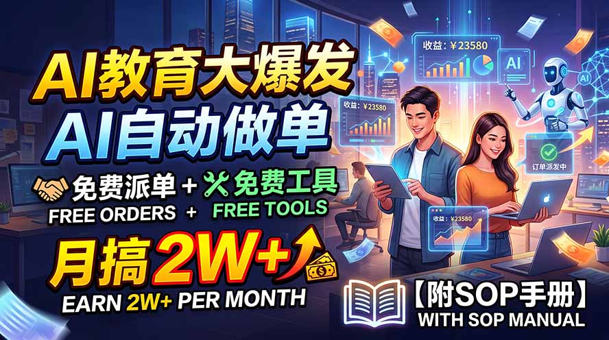 AI教育大爆发，AI自动做单，免费派单+免费工具，月搞2W+【附SOP手册】-MFXUI中国站