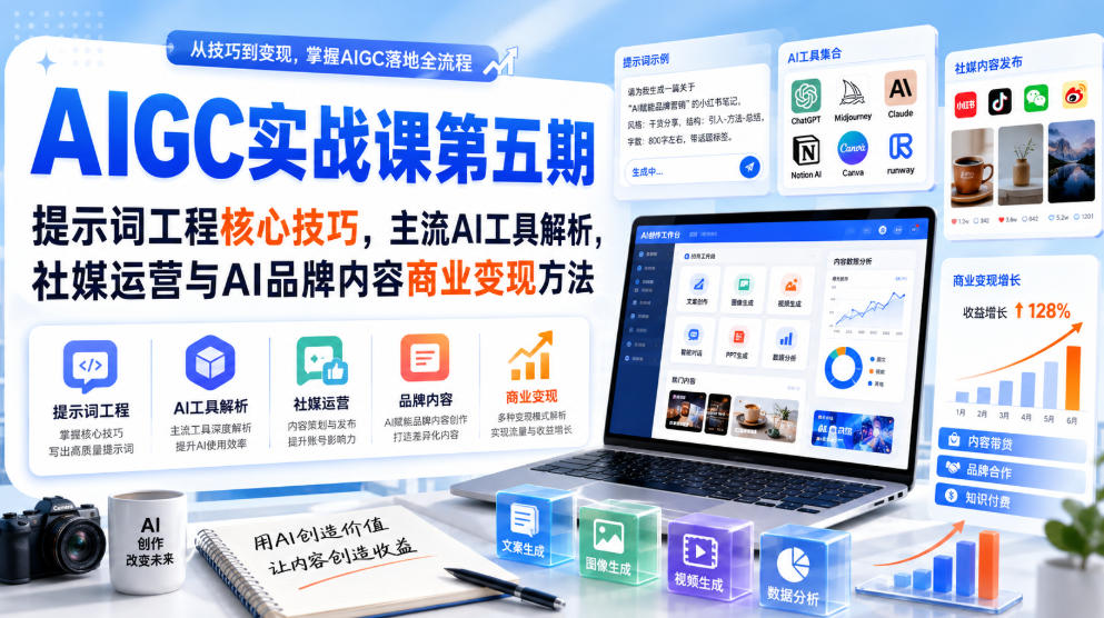 刺猬星球·AIGC实战课第五期，提示词工程核心技巧，主流AI工具解析，社媒运营与AI品牌内容商业变现方法-MFXUI中国站