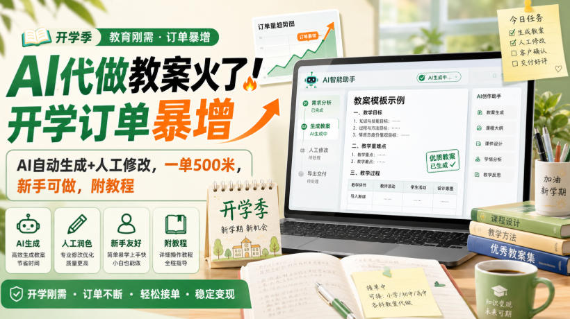 AI代做教案火了!开学订单暴增,AI自动生成+人工修改,一单500米,新手可做,附教程【揭秘】-MFXUI中国站