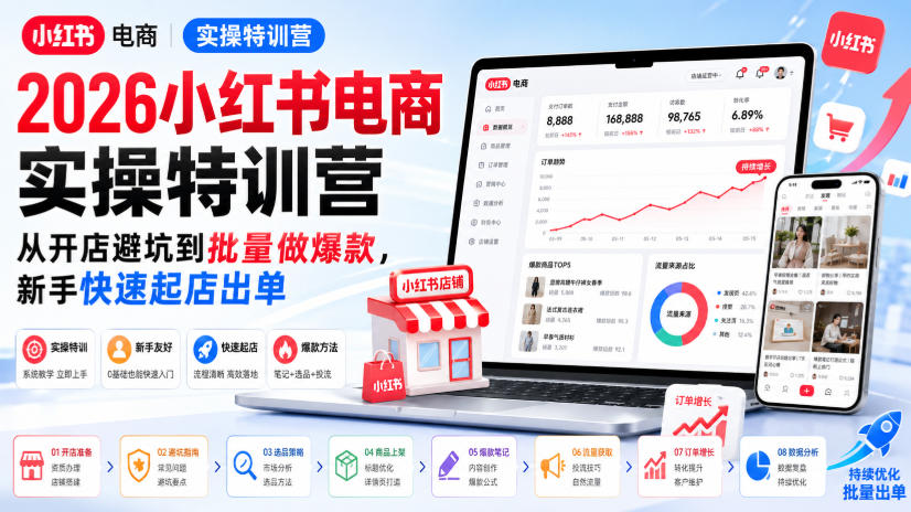2026小红书电商实操特训营，从开店避坑到批量做爆款，新手快速起店出单-MFXUI中国站