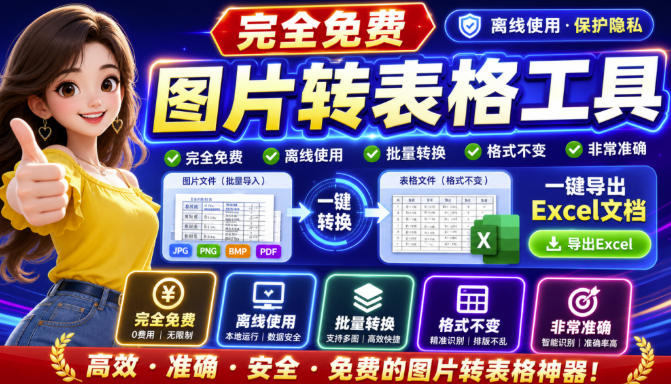 图片表格识别提取工具，支持一键从图片中智能提取表格并导出Excel文件，可离线免网运行，FastTableOCR-MFXUI中国站