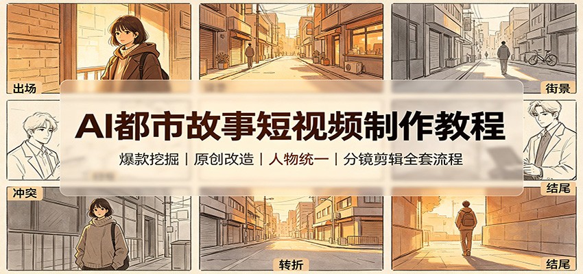 AI都市故事短视频制作教程:爆款挖掘原创改造,人物统一分镜剪辑全套流程-MFXUI中国站