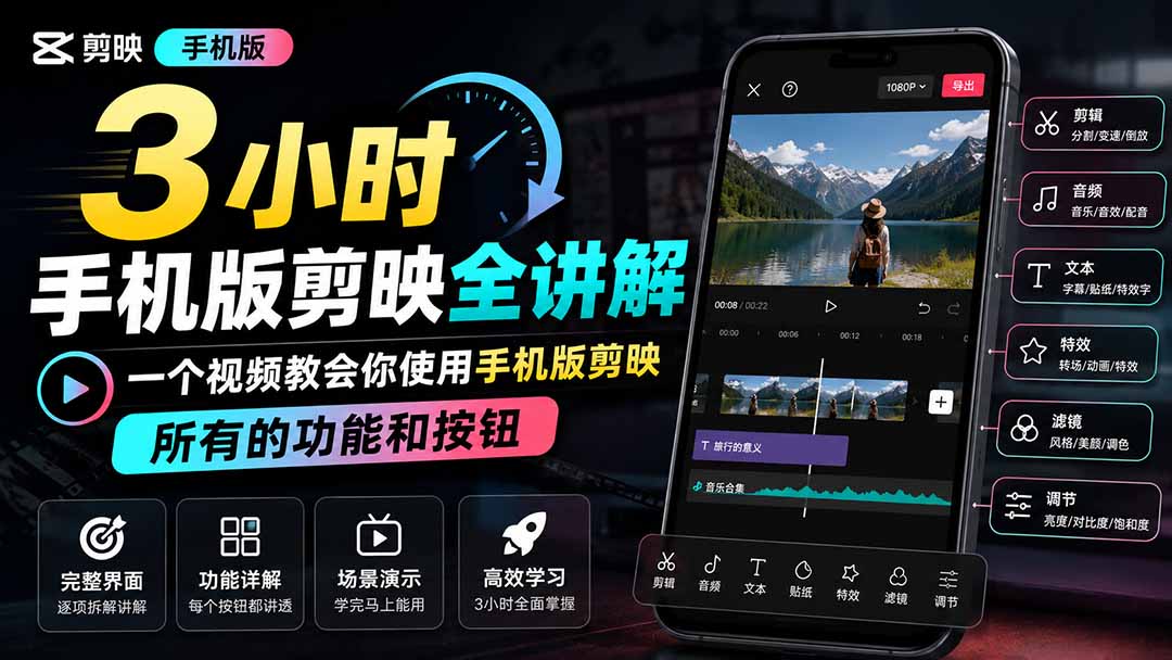 3小时手机版剪映全讲解，一个视频教会你使用手机版剪映，所有的功能和按钮-MFXUI中国站