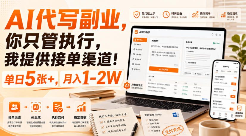 AI代写副业，你只管执行，我提供接单渠道！单日5张+，月入1-2W【揭秘】-MFXUI中国站