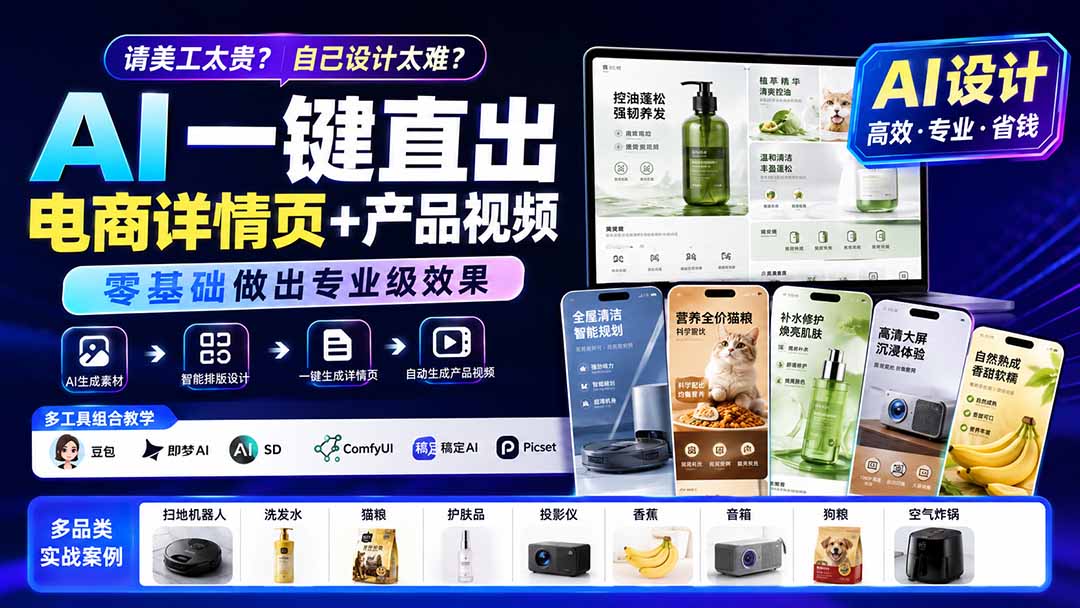 请美工太贵？自己设计太难？AI一键直出电商详情页+产品视频，零基础做出专业级效果 (更新0820-MFXUI中国站