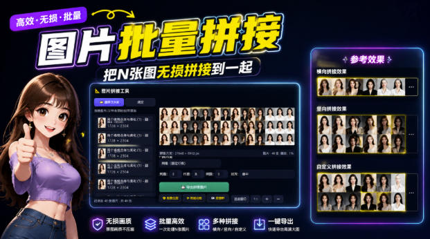 图片批量拼接，把N张图无损拼接到一起，支持横向、竖向、自定义等功能-MFXUI中国站