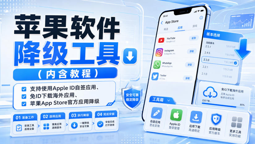 苹果软件降级工具(内含教程)，支持使用Apple ID自签应用、免ID下载海外应用、苹果App Store官方应用降级等-MFXUI中国站