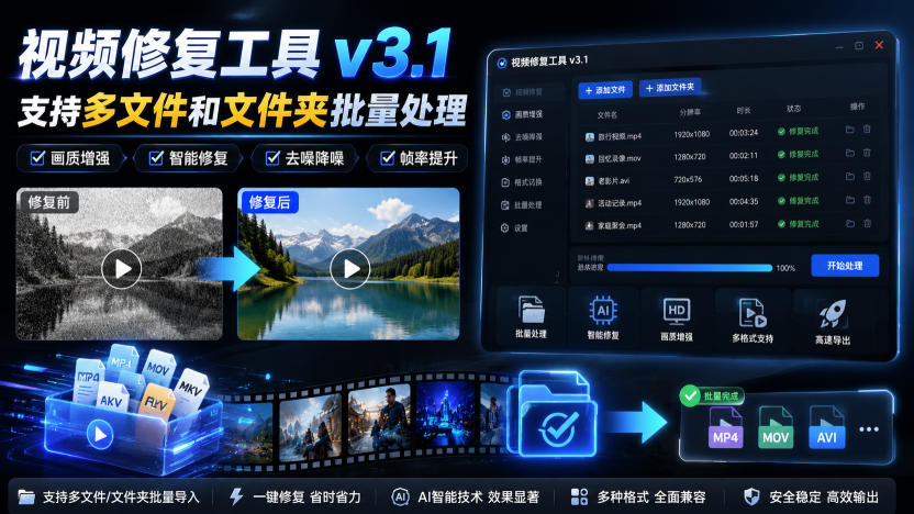 视频修复工具v3.1，支持多文件和文件夹批量处理-MFXUI中国站