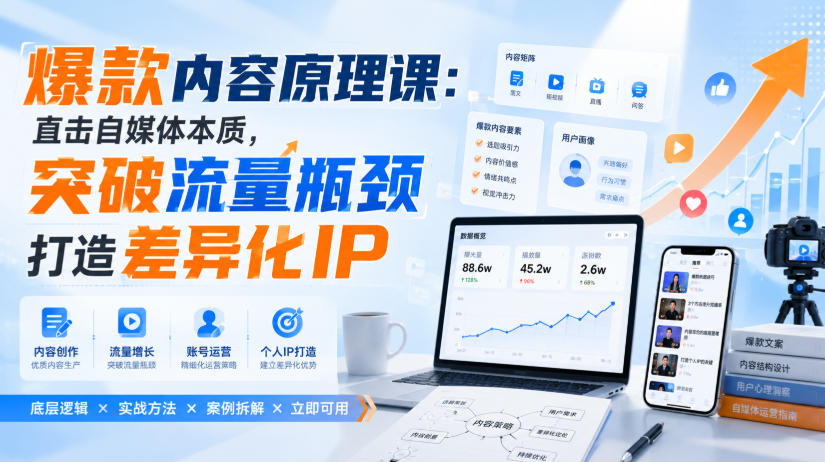 爆款内容原理课：直击自媒体本质，突破流量瓶颈打造差异化IP-MFXUI中国站