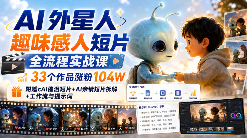 AI外星人趣味感人短片全流程实战课，33个作品涨粉104W，附赠AI催泪短片+AI亲情短片拆解+工作流与提示词-MFXUI中国站