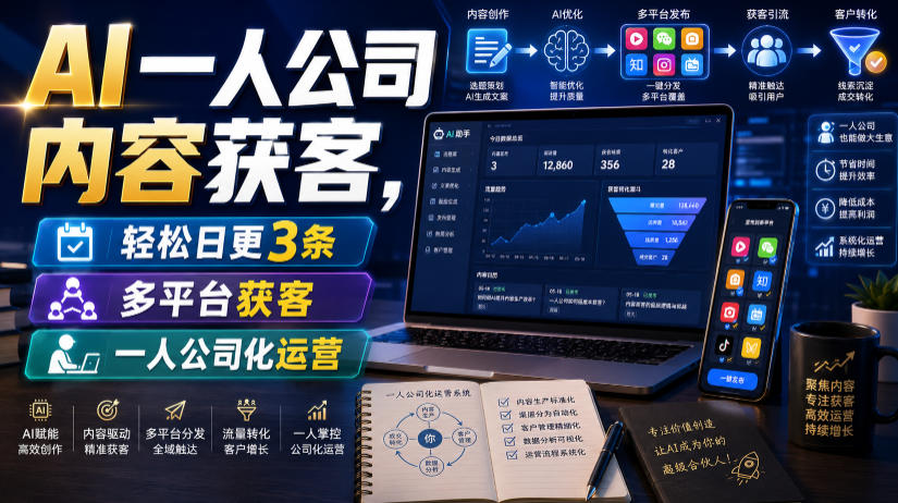 AI一人公司内容获客，轻松日更3条，多平台获客，一人公司化运营(更新0827)-MFXUI中国站