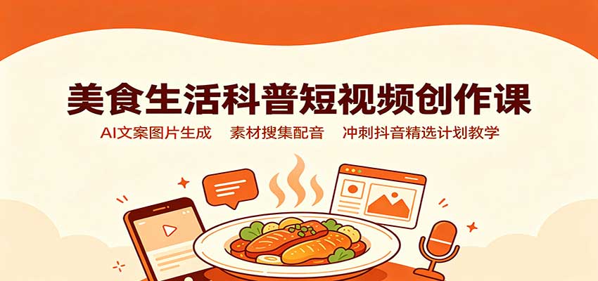 美食生活科普短视频创作课：AI文案图片生成，素材搜集配音，冲刺抖音精选计划教学-MFXUI中国站