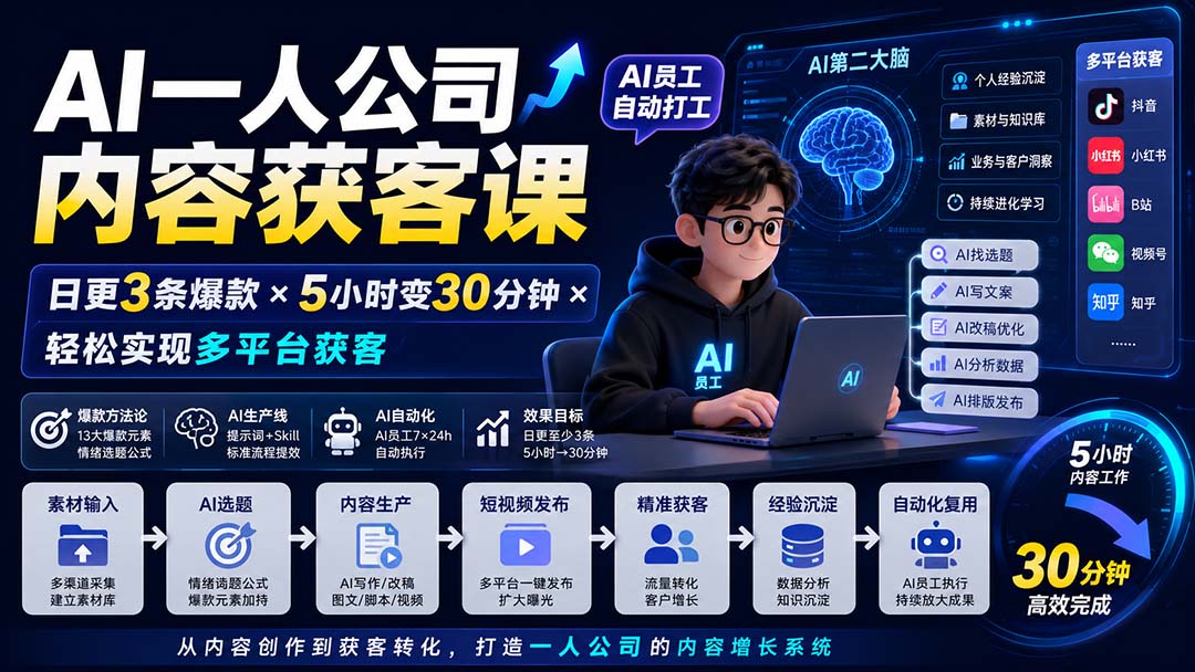 AI一人公司内容获客课-更新8月：日更3条爆款×5小时变30分钟×AI员工自动打工，轻松实现多平台获客-MFXUI中国站