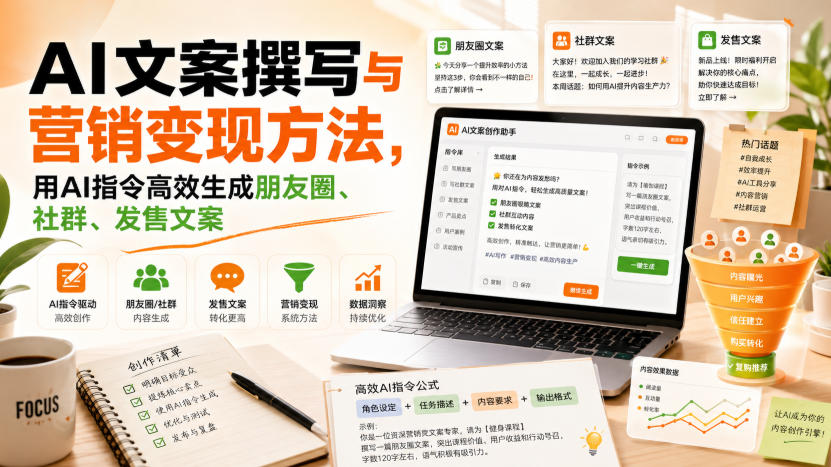 AI文案撰写与营销变现方法，用AI指令高效生成朋友圈、社群、发售文案-MFXUI中国站