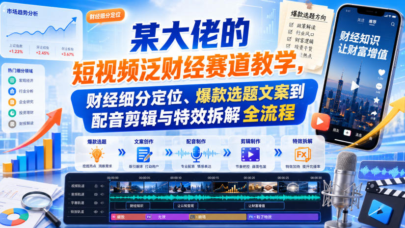 某大佬的短视频泛财经赛道教学，财经细分定位、爆款选题文案到配音剪辑与特效拆解全流程-MFXUI中国站