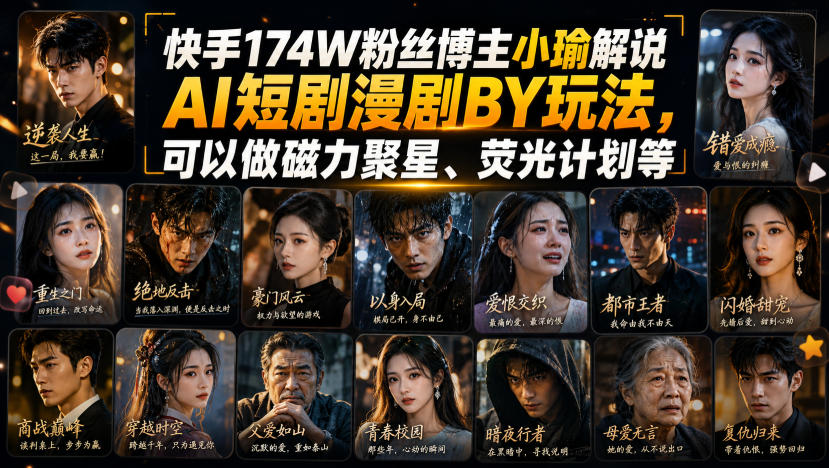 快手174W粉丝博主小瑜解说AI短剧漫剧搬运玩法,可以做磁力聚星、荧光计划等-MFXUI中国站