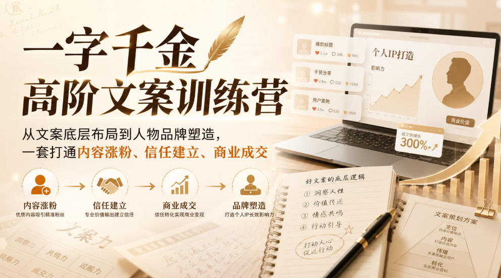 一字千金高阶文案训练营，从文案底层布局到人物品牌塑造，一套打通内容涨粉、信任建立、商业成交-MFXUI中国站