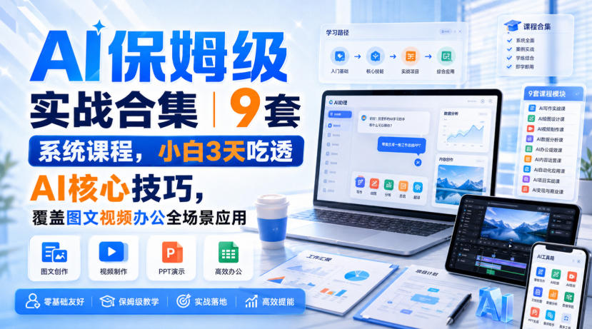 AI保姆级实战合集｜9套系统课程，小白3天吃透AI核心技巧，覆盖图文视频办公全场景应用-MFXUI中国站