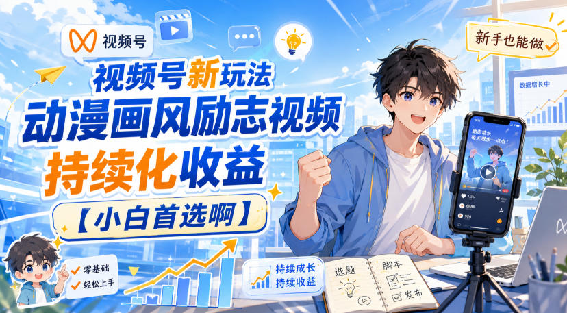 视频号新玩法动漫画风励志视频，持续化收益【小白首选啊】-MFXUI中国站