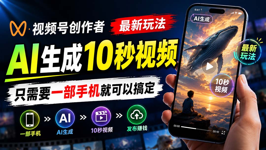 视频号创作者最新玩法,AI生成10秒视频,只需要一部手机就可以搞定-MFXUI中国站