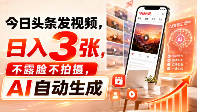 今日头条发视频，日入3张，不露脸不拍摄，AI自动生成-MFXUI中国站