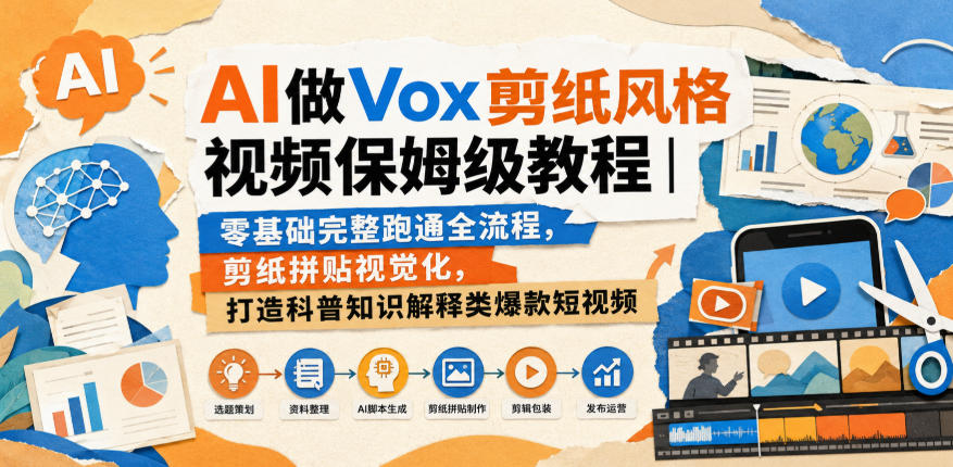 AI做Vox剪纸风格视频保姆级教程｜零基础完整跑通全流程，剪纸拼贴视觉化，打造科普知识解释类爆款短视频-MFXUI中国站