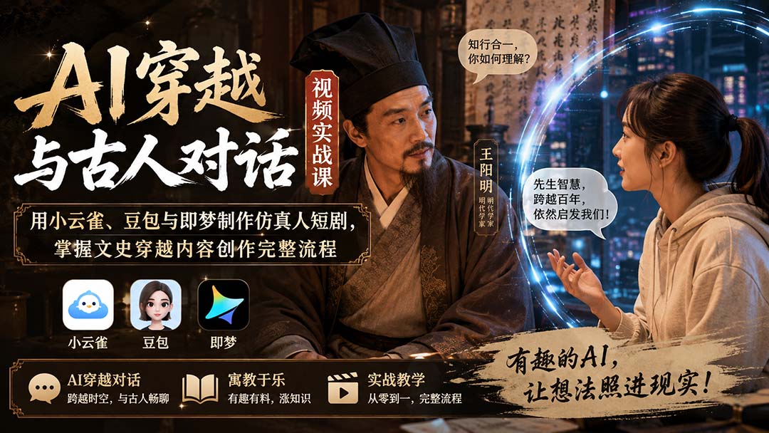 AI穿越与古人对话视频实战课：用小云雀、豆包与即梦制作仿真人短剧，掌握文史穿越内容创作完整流程-MFXUI中国站